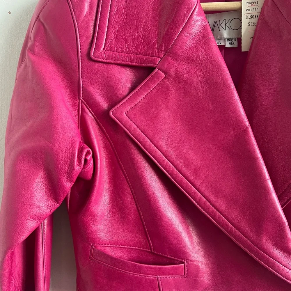 NWT Deadstock Vintage 80s Vakko Pink Leather Jacket - Picture 6 of 10